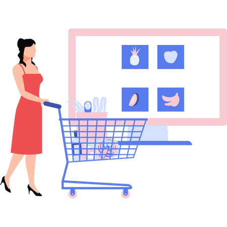 La fille fait des courses en ligne  Illustration