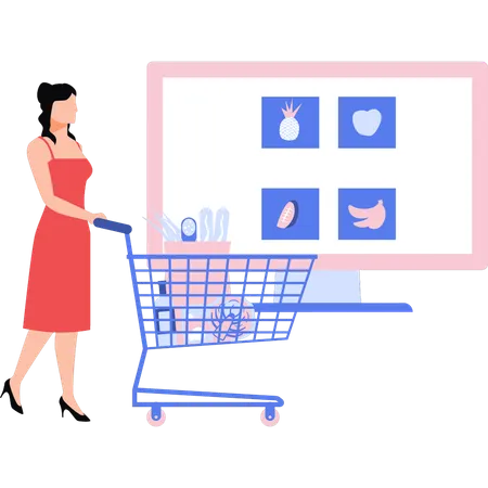 La fille fait des courses en ligne  Illustration