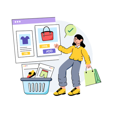 La fille fait des achats en ligne  Illustration