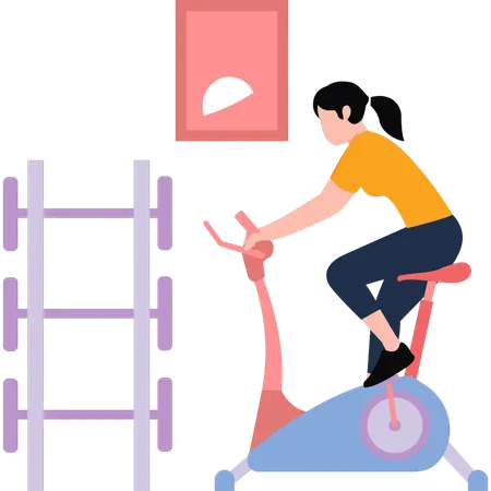 La fille fait du vélo sur la machine  Illustration