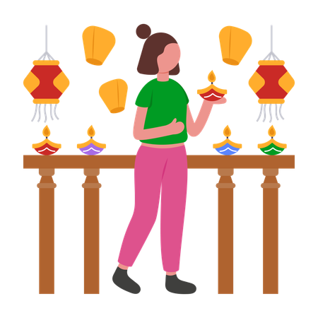 Fille célébrant Diwali  Illustration