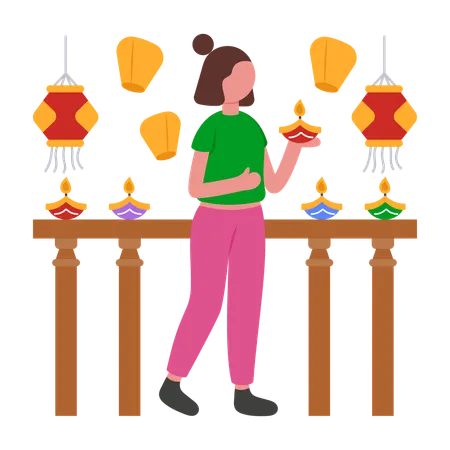 Fille célébrant Diwali  Illustration