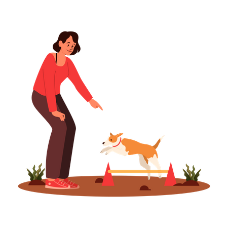 Fille dressant son chien de compagnie  Illustration