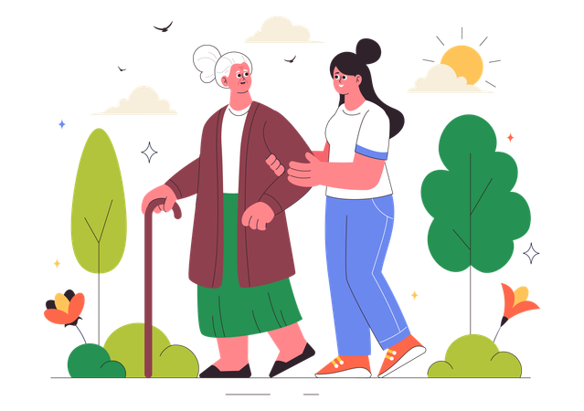 Fille fournissant des services de soins aux personnes âgées  Illustration