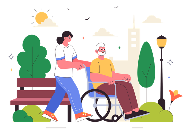 Fille fournissant des services de soins aux personnes âgées  Illustration