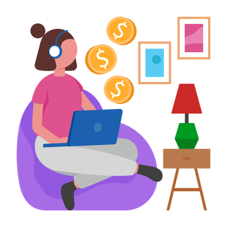 Fille qui gagne de l'argent en ligne  Illustration