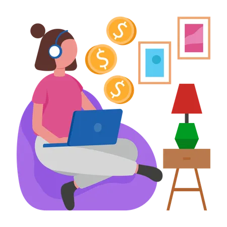 Fille qui gagne de l'argent en ligne  Illustration