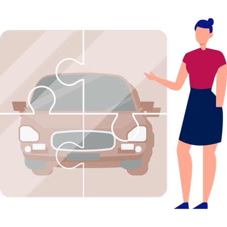 Une fille garde sa voiture en réclamation d'assurance  Illustration