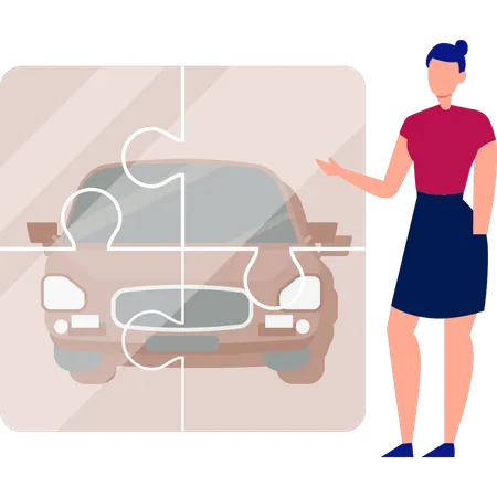 Une fille garde sa voiture en réclamation d'assurance  Illustration