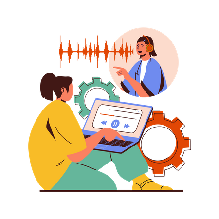 Fille gérant le flux de podcasting audio  Illustration
