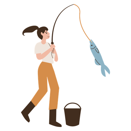 Fille frappe gros poisson  Illustration