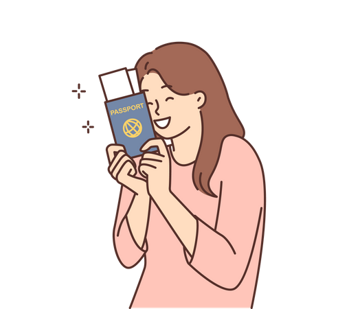 Fille heureuse après avoir reçu un passeport  Illustration
