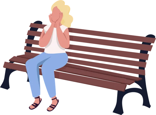 Fille heureuse assise sur un banc  Illustration