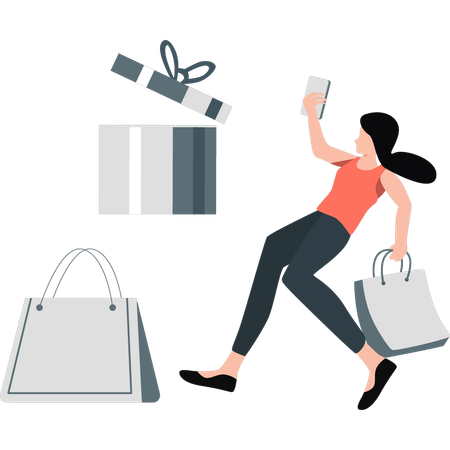 Fille heureuse avec beaucoup de shopping  Illustration