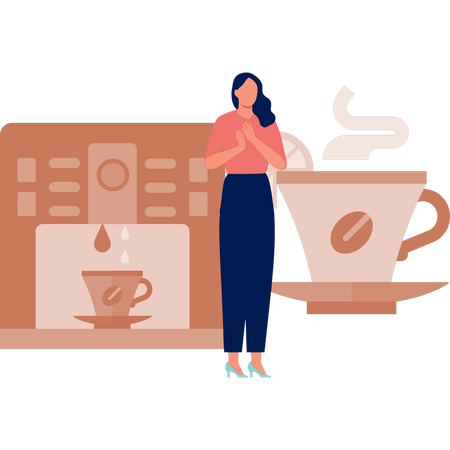 Fille heureuse avec un café chaud  Illustration