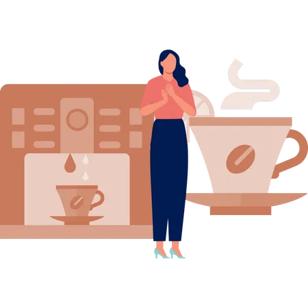 Fille heureuse avec un café chaud  Illustration