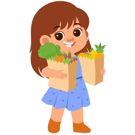 Fille heureuse avec un sac à provisions  Illustration