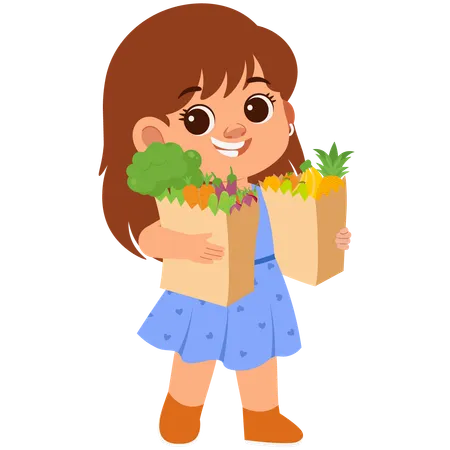 Fille heureuse avec un sac à provisions  Illustration