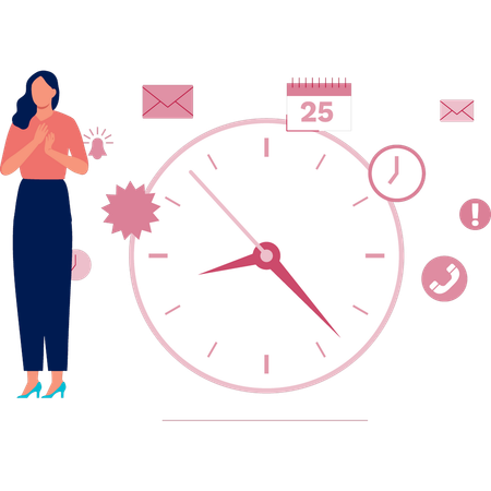 Fille heureuse d'avoir l'horloge avec différentes options  Illustration