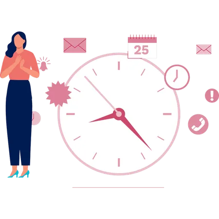 Fille heureuse d'avoir l'horloge avec différentes options  Illustration