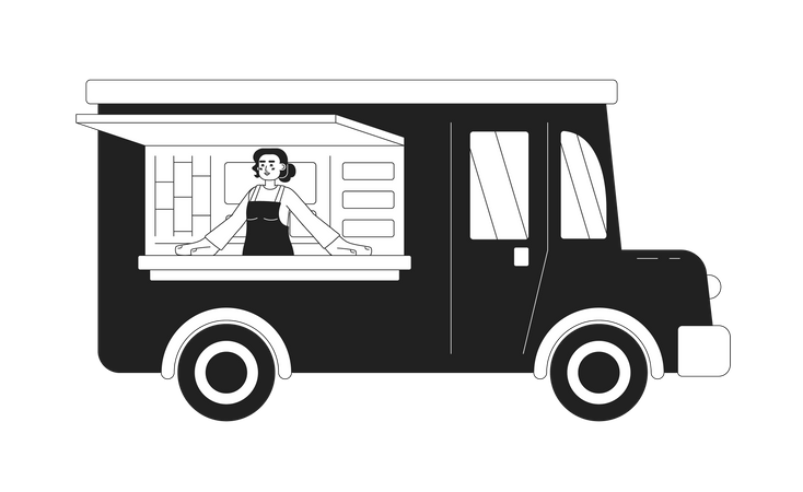 Fille heureuse dans un camion de nourriture  Illustration