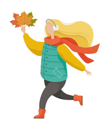 Fille heureuse pendant la saison d'automne  Illustration