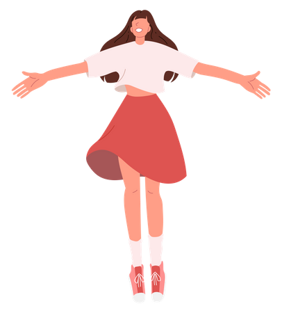 Fille heureuse sautant dans les airs  Illustration