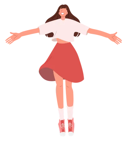 Fille heureuse sautant dans les airs  Illustration