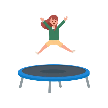 Fille heureuse, sauter sur le trampoline  Illustration