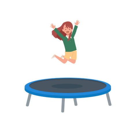 Fille heureuse, sauter sur le trampoline  Illustration