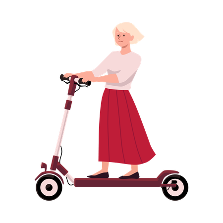Fille heureuse sur un scooter électrique  Illustration