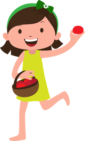 Fille heureuse tenant un panier de fruits  Illustration