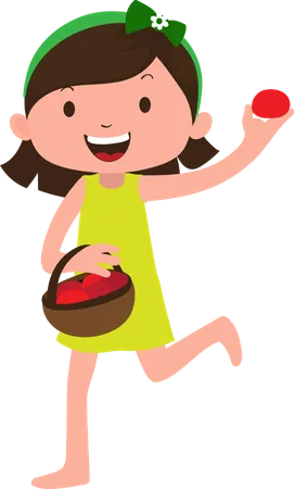 Fille heureuse tenant un panier de fruits  Illustration