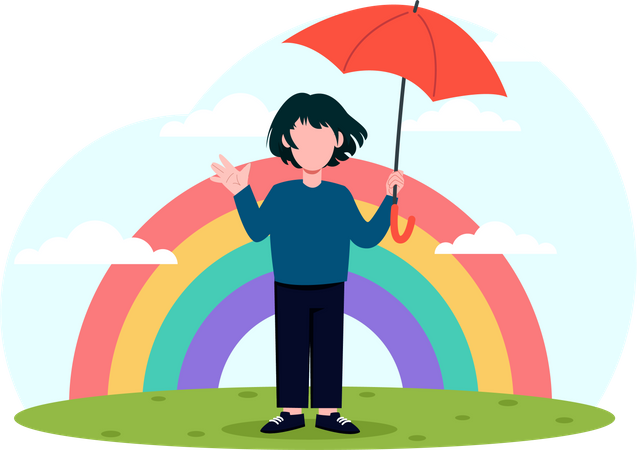 Fille heureuse tenant un parapluie  Illustration