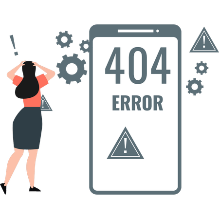 Une fille s'inquiète de l'erreur Web 404  Illustration