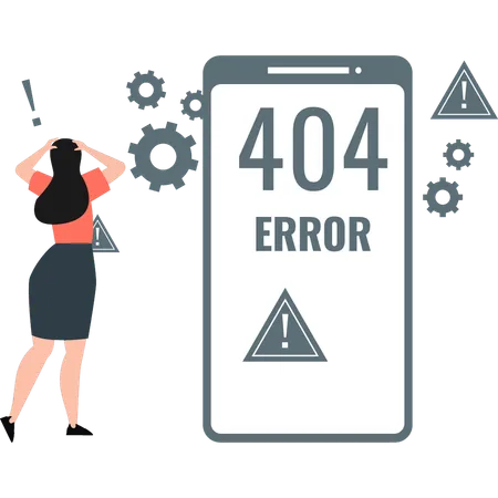 Une fille s'inquiète de l'erreur Web 404  Illustration