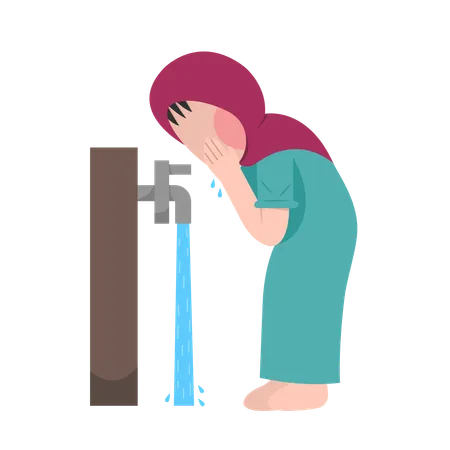 Fille islamique faisant l'étape des ablutions  Illustration