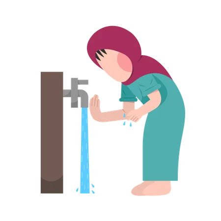 Fille islamique faisant l'étape des ablutions  Illustration