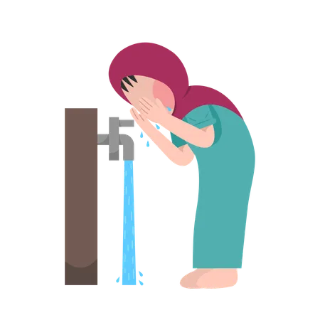 Fille islamique faisant l'étape des ablutions  Illustration