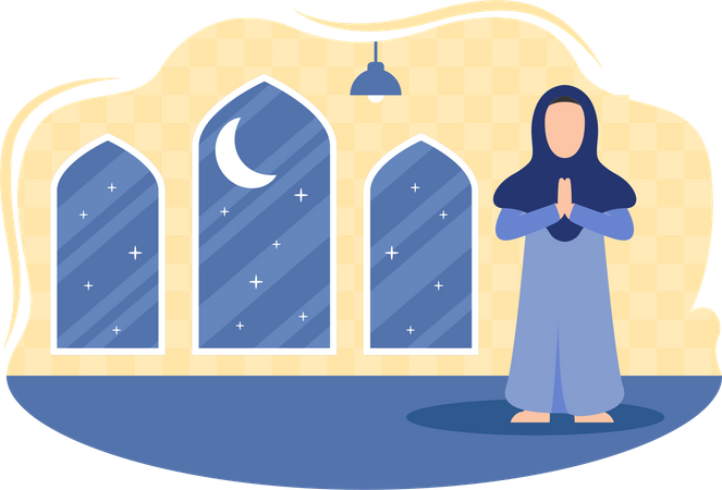 Fille islamique faisant la prière  Illustration