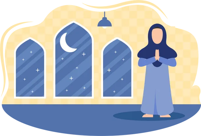 Fille islamique faisant la prière  Illustration