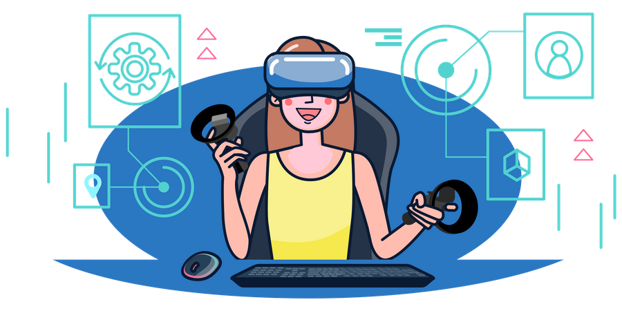 Fille jouant à un jeu de réalité virtuelle  Illustration
