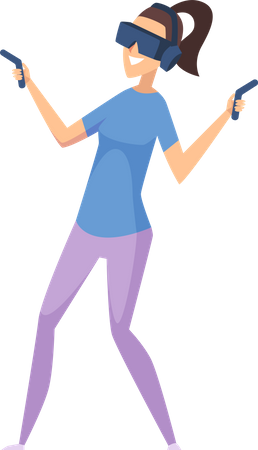 Fille jouant à un jeu de réalité virtuelle  Illustration