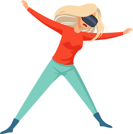 Fille jouant à un jeu de réalité virtuelle  Illustration