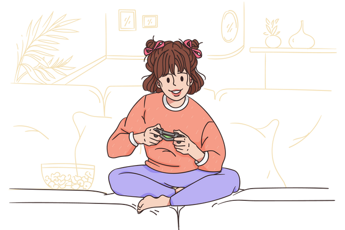 Fille jouant à un jeu vidéo  Illustration