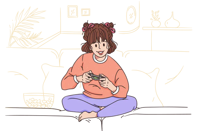 Fille jouant à un jeu vidéo  Illustration