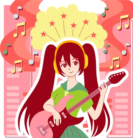 Fille jouant de la musique d'anime à l'aide de la guitare  Illustration