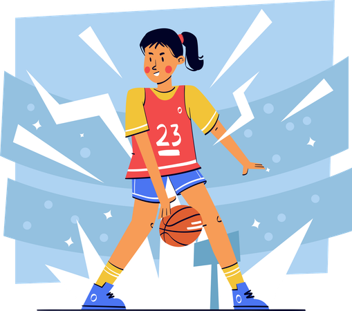 Fille jouant au basket  Illustration