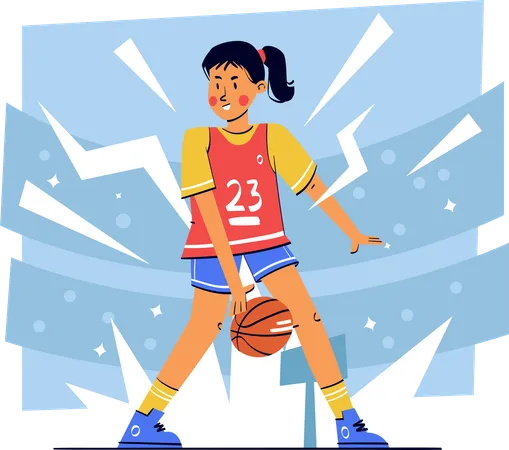 Fille jouant au basket  Illustration