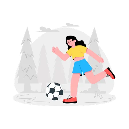 Fille jouant au football à l'extérieur  Illustration